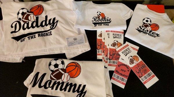 Family shirts along with personalized invitations