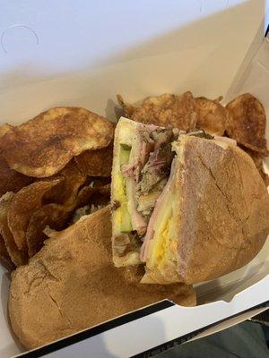 Tampa's Cuban: traditional Cuban sandwich served hot with chips