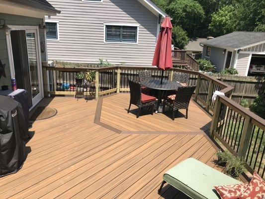 Composite deck with an offset seating area pattern