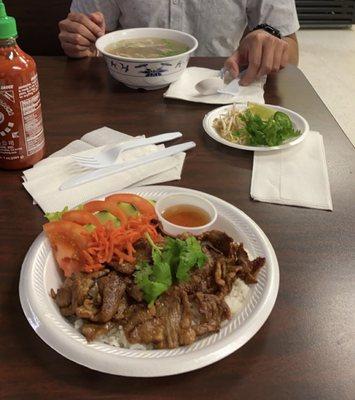 Pho and rice with grilled pork for lunch 3