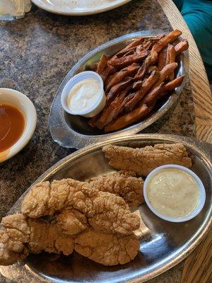 Chicken tenders and sweet potato fries