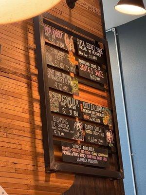 Menu, beer selection