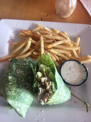 Chicken Caesar wrap with fries, yummy