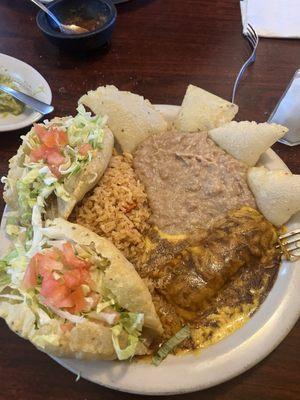 Puffy tacos, and enchilada.