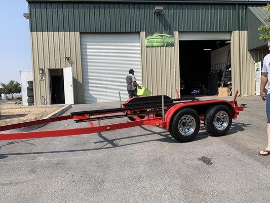 Boat trailer painted for a out of town customer who was enjoying their time at the lake.