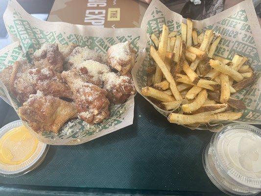 Garlic Parmesan wings and fries