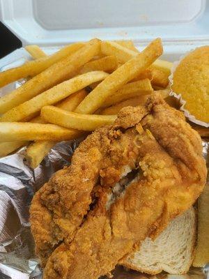 Dry ass chicken sandwich with fries