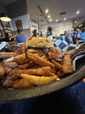 Pulled pork and eggplant fries