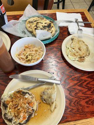 Bean and cheese with loroco pupusa and revueltas pupusas