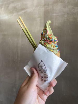 Matcha taiyaki with sprinkles and pocky