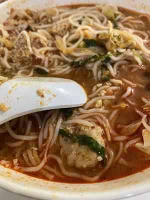 Bun rieu after I had mixed everything.