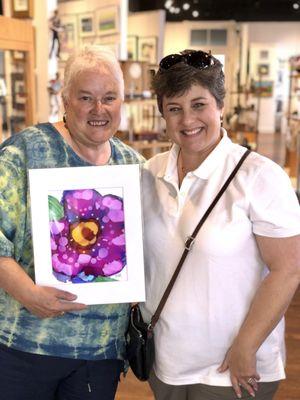 Artist, Nancy E Richards posed with me & the alcohol ink painting I chose.