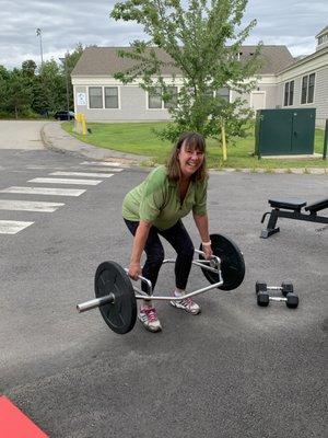 Me, exercising in the parking lot of Dirigo Fitness!