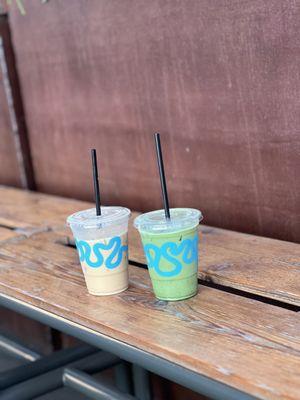 Iced Maple Matcha and Volcano Latte.