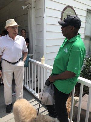 Mayor of Norcross (right) says hello to Trolley Tour riders 8/18/18