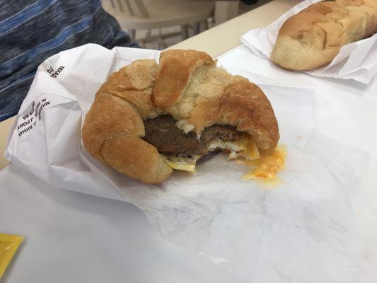 Delicious sausage egg and cheese croissant