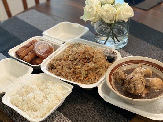 Pancit Bihon, Chicken Adobo, lumpia shanghai