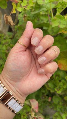 Powder dipped nails in the color Toasted Marshmallow by Xuan.