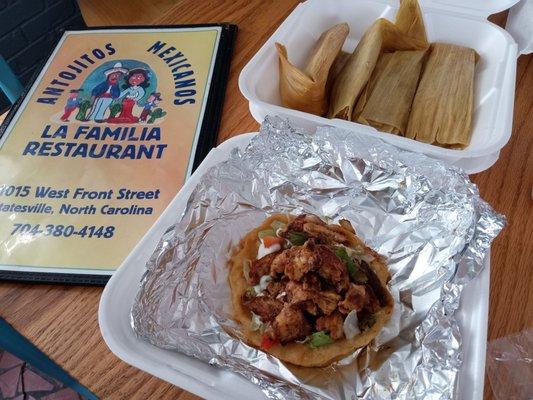 Chicken soaps and chicken tamales.