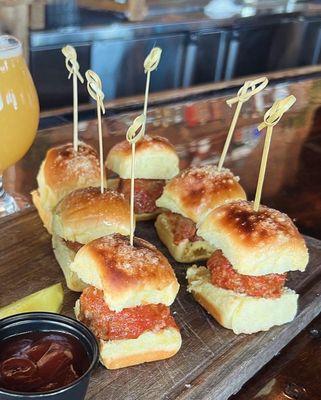 Beach Balls - Marinated Meatball Sliders on Garlic Parm Rolls, Haus Cut Fries