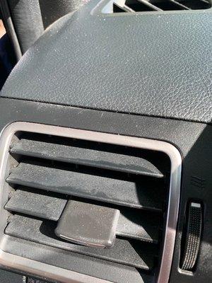 Vents not cleaned during detail.