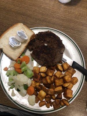 Hamburger steak, California vegetables, skillet potatoes (crispy and delicious!)