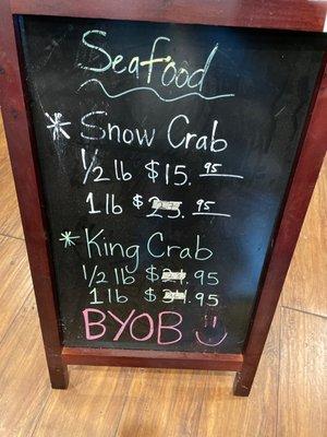 Crawfish is $7.95/lb if you get 5lbs. Its byob so you cant beat that either.