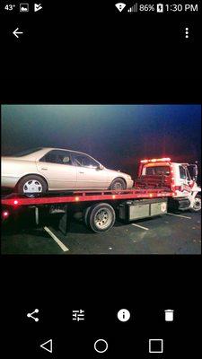 Front and rear right tires blown out at night on the Northbound Market Street on ramp to Interstate 5 in Salem Oregon.