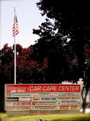 Located in this Auto Care Center Strip Mall... Look for this sign while driving on Monterey.