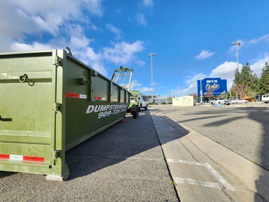 One of our dumpsters on sote at a local baseball stadium