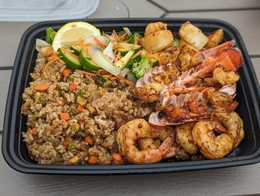 Lobster, Prawns, and Scallops Hibachi with fried rice!