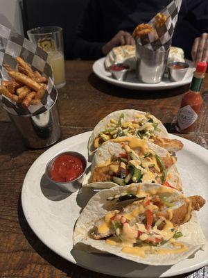 Fish Tacos, A+ with the pickled veg & fish crispy af