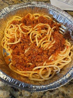 $14 spaghetti with meat sauce looks like a kids portion. Not worth it.