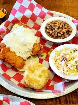 Chicken Fried Chicken & Gravy, Blackeyed Peas and Cajun Slaw