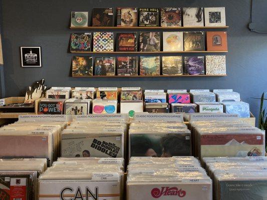 Side view of record store/wall records