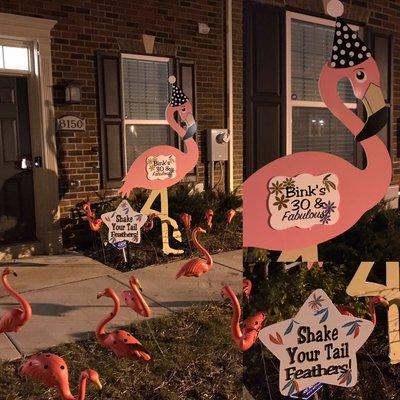 Maryland Yard Flamingo and Flock Birthday signs-Flying Storks-(301)606-3091