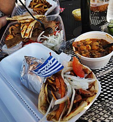 WOWED 3 Meat platter, Gyro Sandwich  Butter Beans n Fries, Greek Donuts