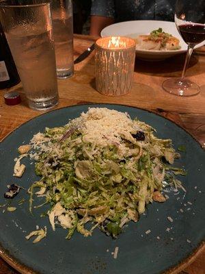 Shaved Brussel Sprouts with Marcona almonds and dried cherries