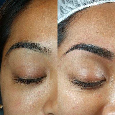 Microblading Before(Left) Immediately After (Right)
Brow Tattoo done by Nicole