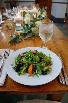 Peach and black berry salad first course