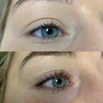 Lash Lift & tint, before (top) and after (bottom).