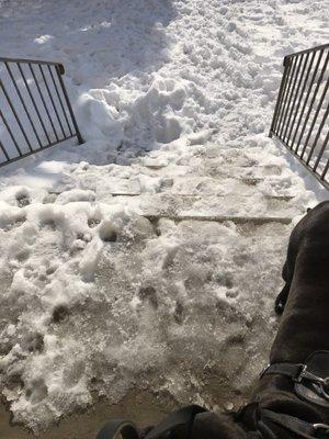 Come get a lawsuit and fall down the stairs. They only shovel and salt the front stairs but not the back.