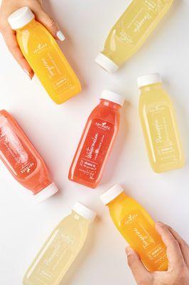 Cold-pressed natural juices like fresh tangerine, watermelon and pineapple!