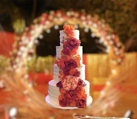 Traditional rustic ribbons tiered wedding cake