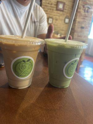 Matcha latte and caramel macchiato