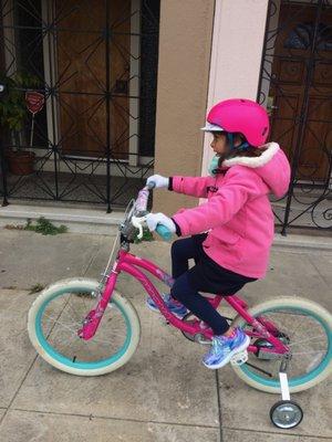 thank you Don Rafa's Cyclery!!  we LOVE this beautiful girl's bicycle that we bought at your shop!!  and thank you for the training wheels!!