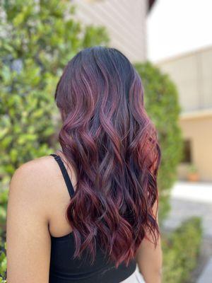 Wine burgundy balayage by Sharon