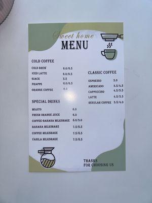 Coffee/ Drink Menu