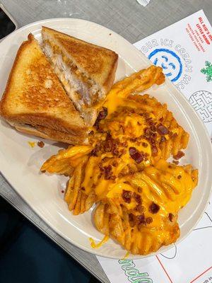 Fishamajig Supermelt Sandwich and Loaded Waffle Fries