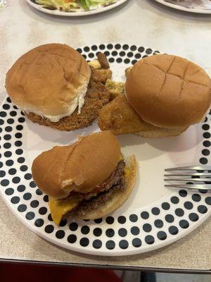 Tasty little double cheeseburger, fish triangle, and nice tenderloin